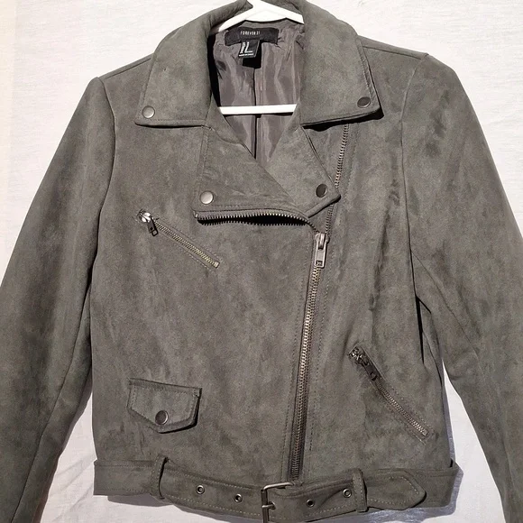 Vintage Bomber Jacket, Faux Suede, Khaki Cropped, Forever 21, Sz 6, NWOT - Picture 4 of 12